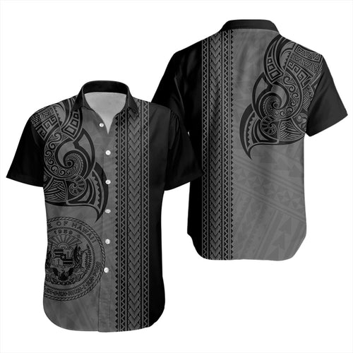 Hawaii Short Sleeve Shirt Polynesia Coat Of Arms Tribal Tattoo Grey