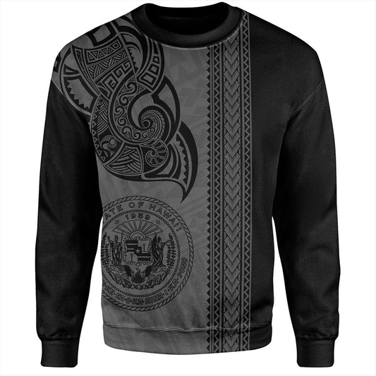 Hawaii Sweatshirt Polynesia Coat Of Arms Tribal Tattoo Grey