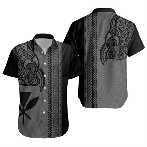 Hawaii Short Sleeve Shirt Polynesia Tribal Tattoo Grey