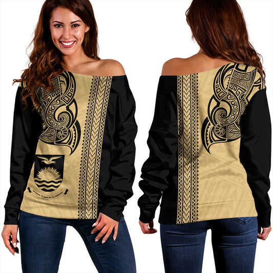 Kiribati Off Shoulder Sweatshirt Polynesia Coat Of Arms Tribal Tattoo