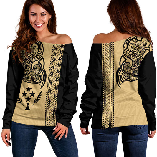 Kosrae Off Shoulder Sweatshirt Polynesia Coat Of Arms Tribal Tattoo