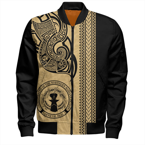 Northern Mariana Islands Bomber Jacket Polynesia Coat Of Arms Tribal Tattoo