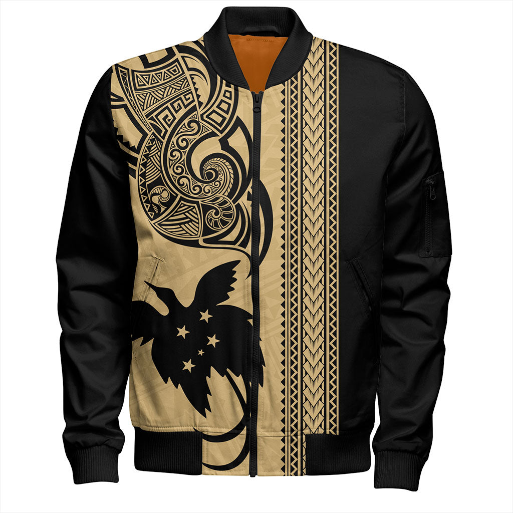 Papua New Guinea Bomber Jacket Tribal Tattoo PNG Gold