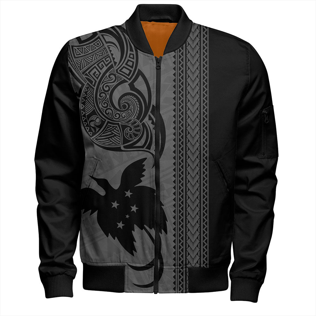 Papua New Guinea Bomber Jacket Tribal Tattoo PNG Gray