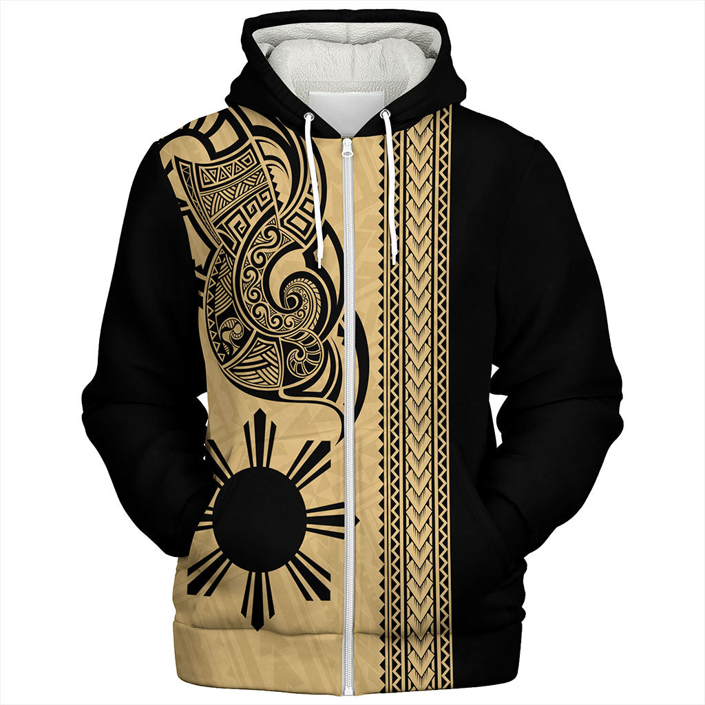Philippines Filipinos Sherpa Hoodie Polynesia Tribal Tattoo Gold