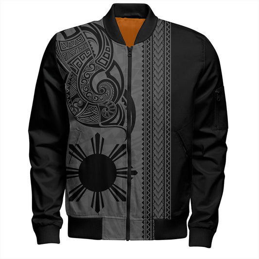 Philippines Filipinos Bomber Jacket Polynesia Tribal Tattoo Grey