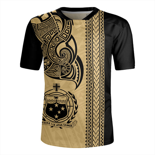 Samoa Rugby Jersey Polynesia Tribal Tattoo Gold