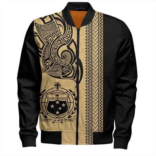 Samoa Bomber Jacket Polynesia Tribal Tattoo Gold