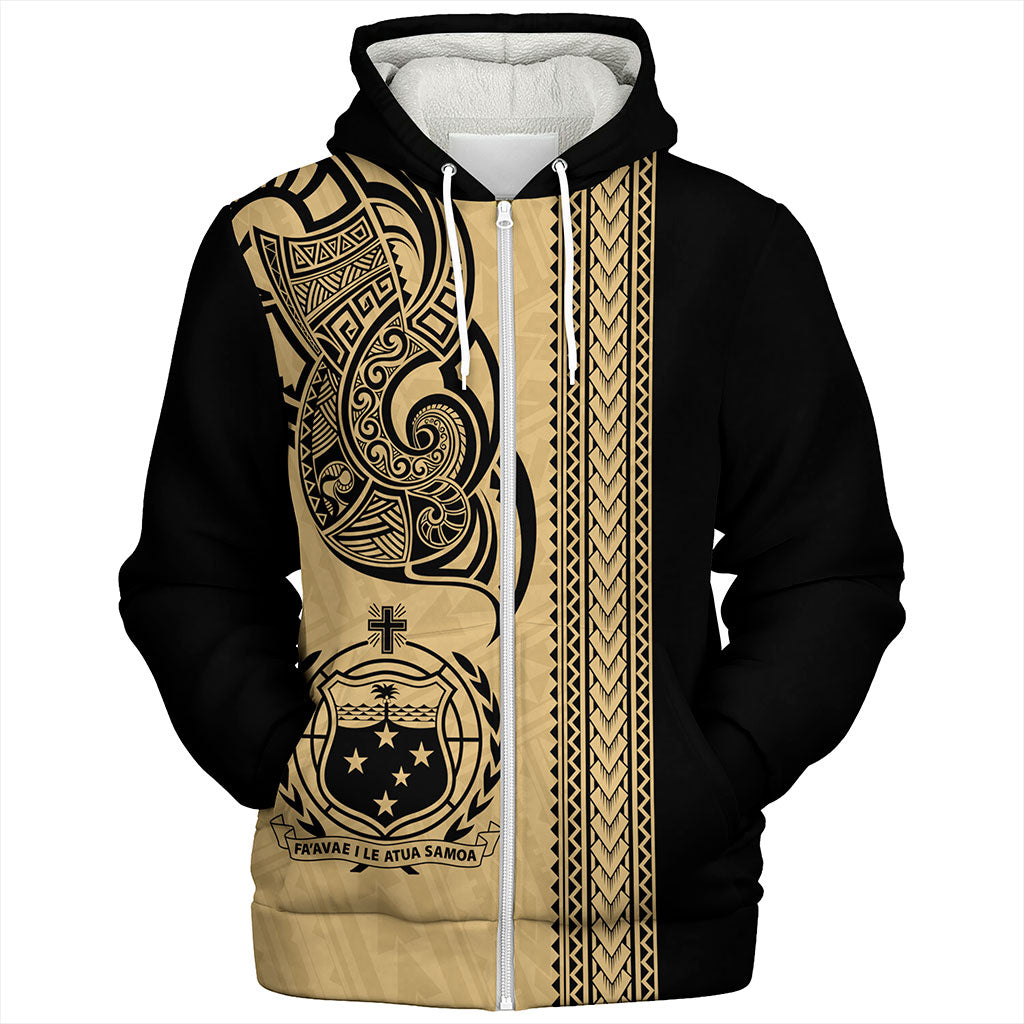 Samoa Sherpa Hoodie Polynesia Tribal Tattoo Gold