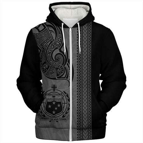 Samoa Sherpa Hoodie Polynesia Tribal Tattoo Grey