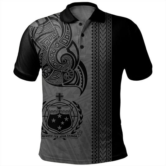 Samoa Polo Shirt Polynesia Tribal Tattoo Grey
