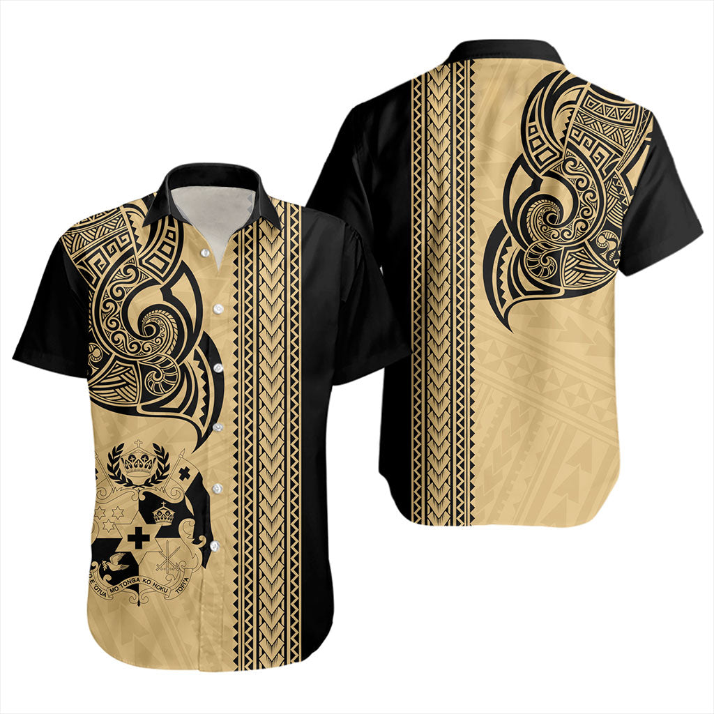 Tonga Short Sleeve Shirt Polynesia Tribal Tattoo Gold