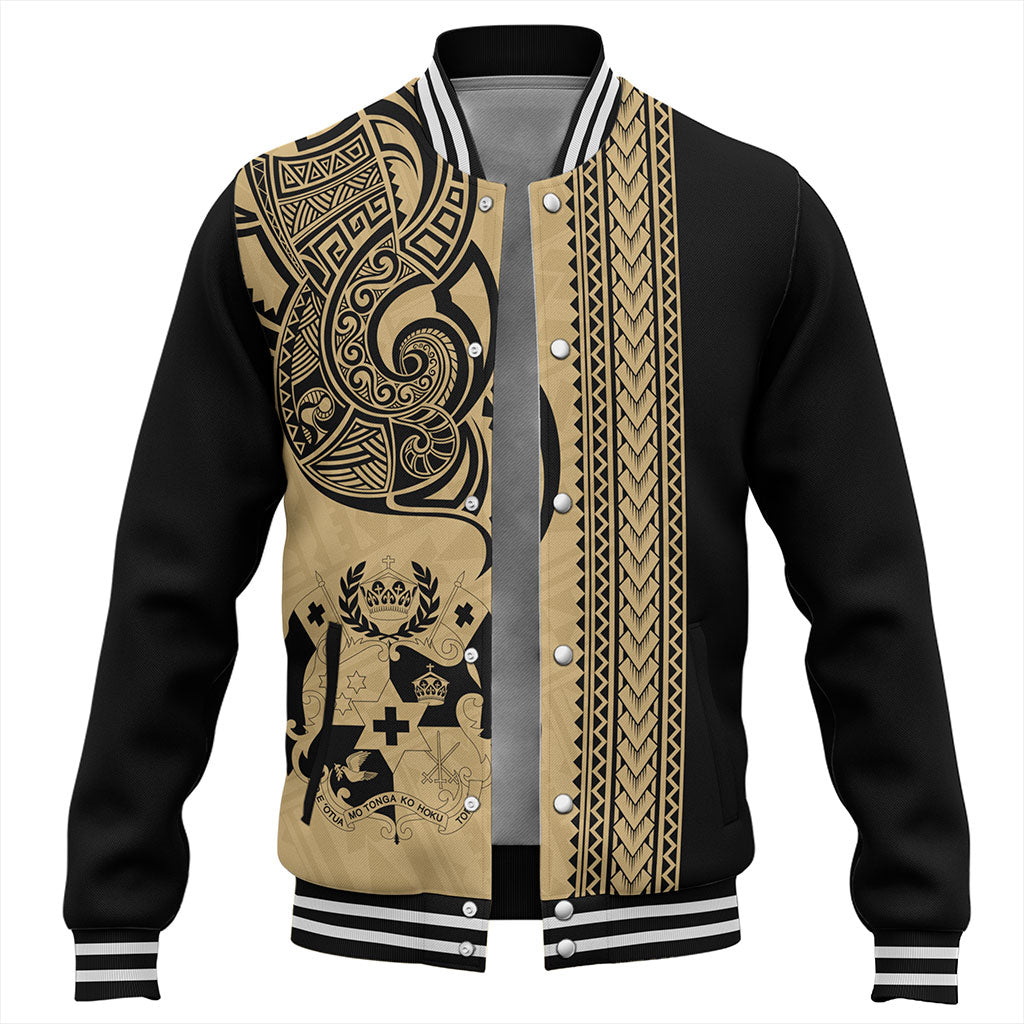 Tonga Baseball Jacket Polynesia Tribal Tattoo Gold