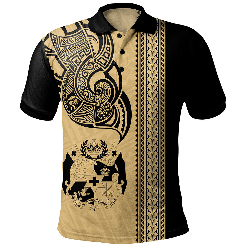 Tonga Polo Shirt Polynesia Tribal Tattoo Gold