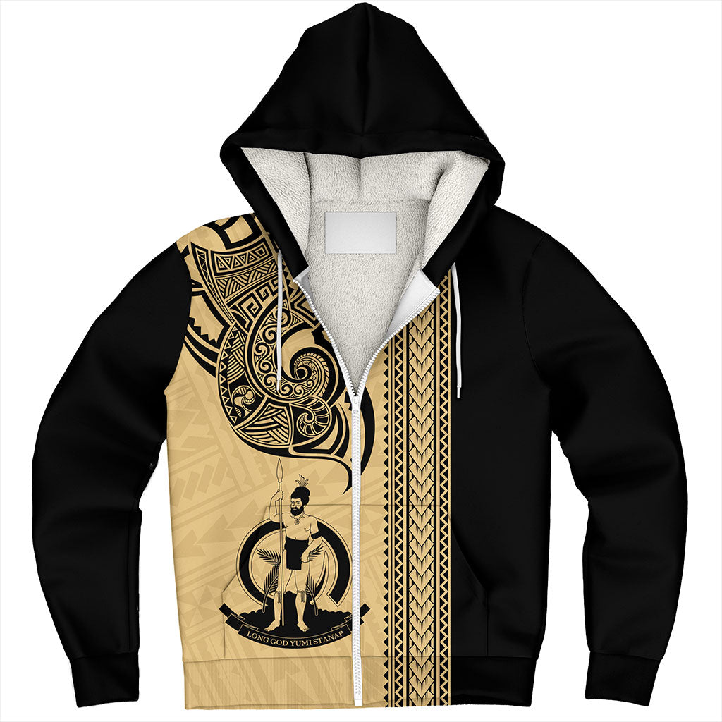 Vanuatu Sherpa Hoodie Polynesia Tribal Tattoo Gold