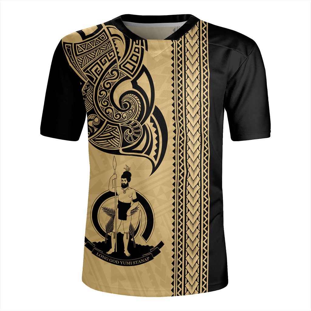 Vanuatu Rugby Jersey Polynesia Tribal Tattoo Gold