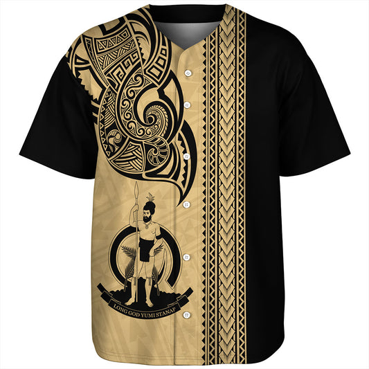 Vanuatu Baseball Shirt Polynesia Tribal Tattoo Gold