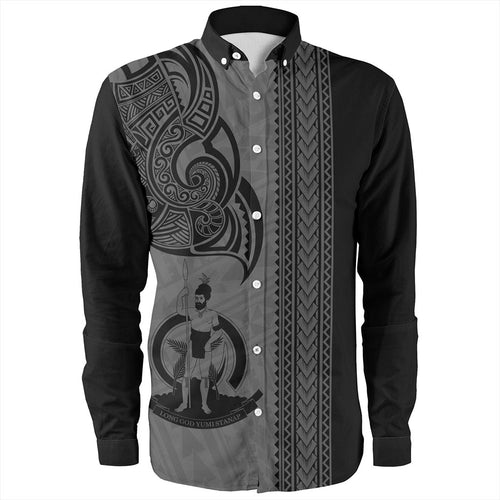 Vanuatu Long Sleeve Shirt Polynesia Tribal Tattoo Grey