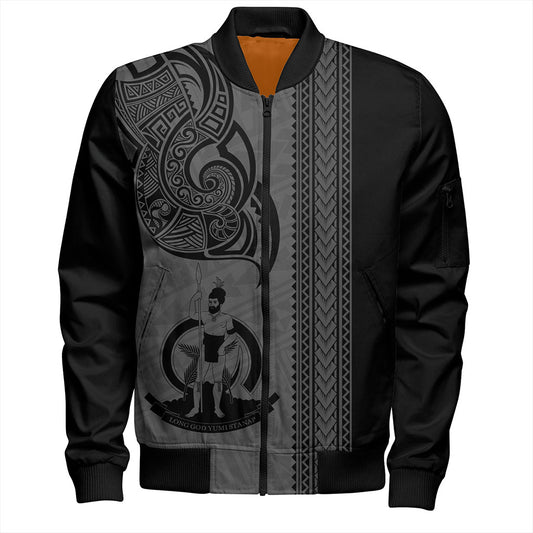 Vanuatu Bomber Jacket Polynesia Tribal Tattoo Grey