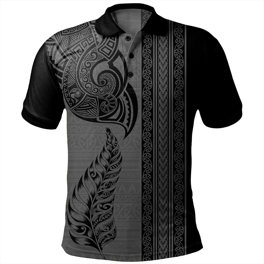 New Zealand Polo Shirt Maori Tribal Silver Fern Tattoo
