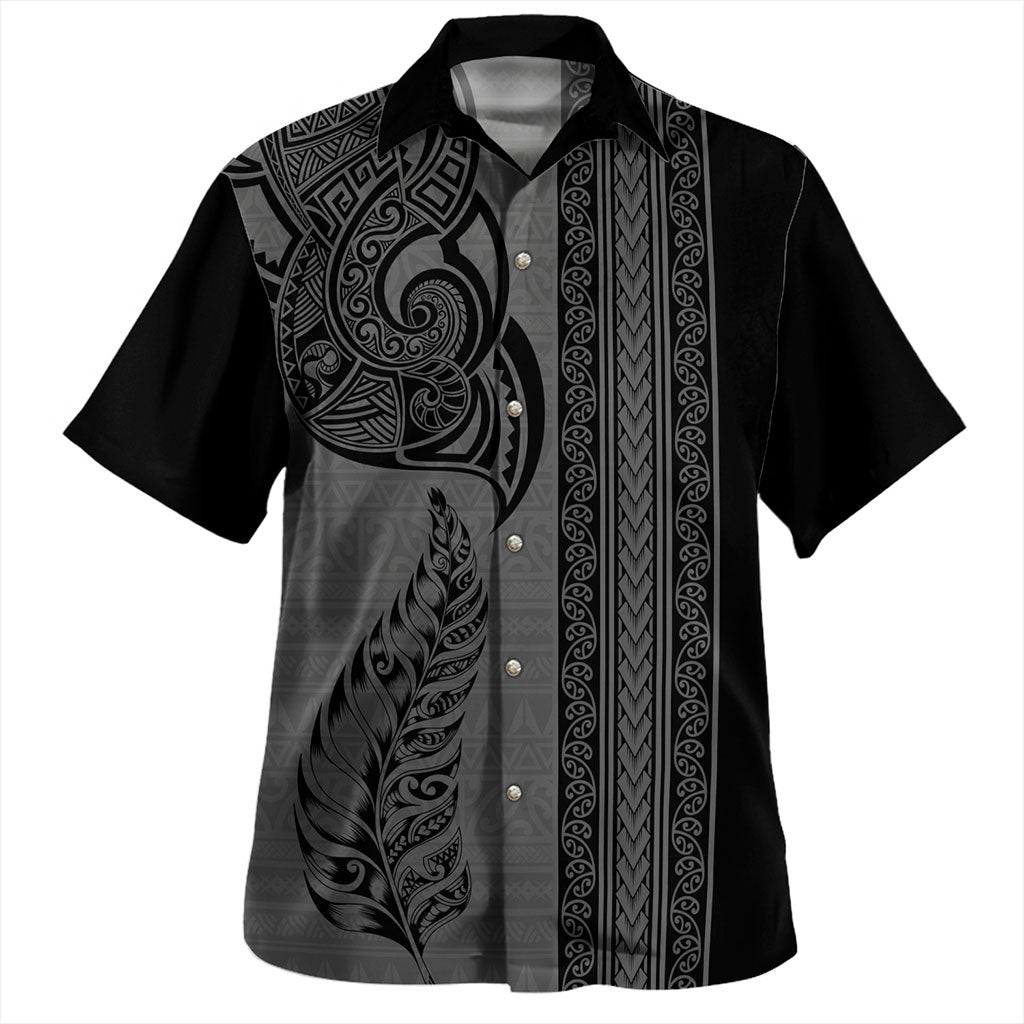 New Zealand Hawaiian Shirt Maori Tribal Silver Fern Tattoo