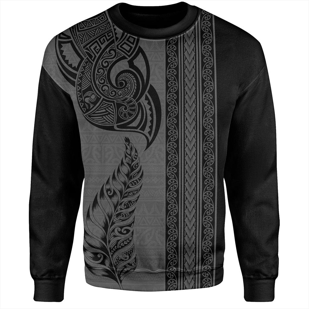 New Zealand Sweatshirt Maori Tribal Silver Fern Tattoo