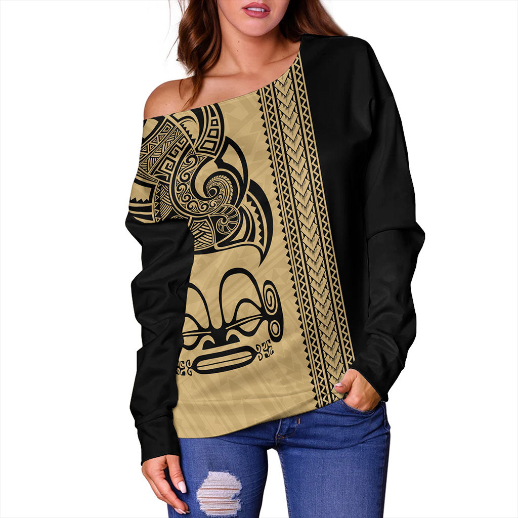 Marquesas Islands Off Shoulder Sweatshirt Polynesian Coat Of Arms Tribal Tattoo