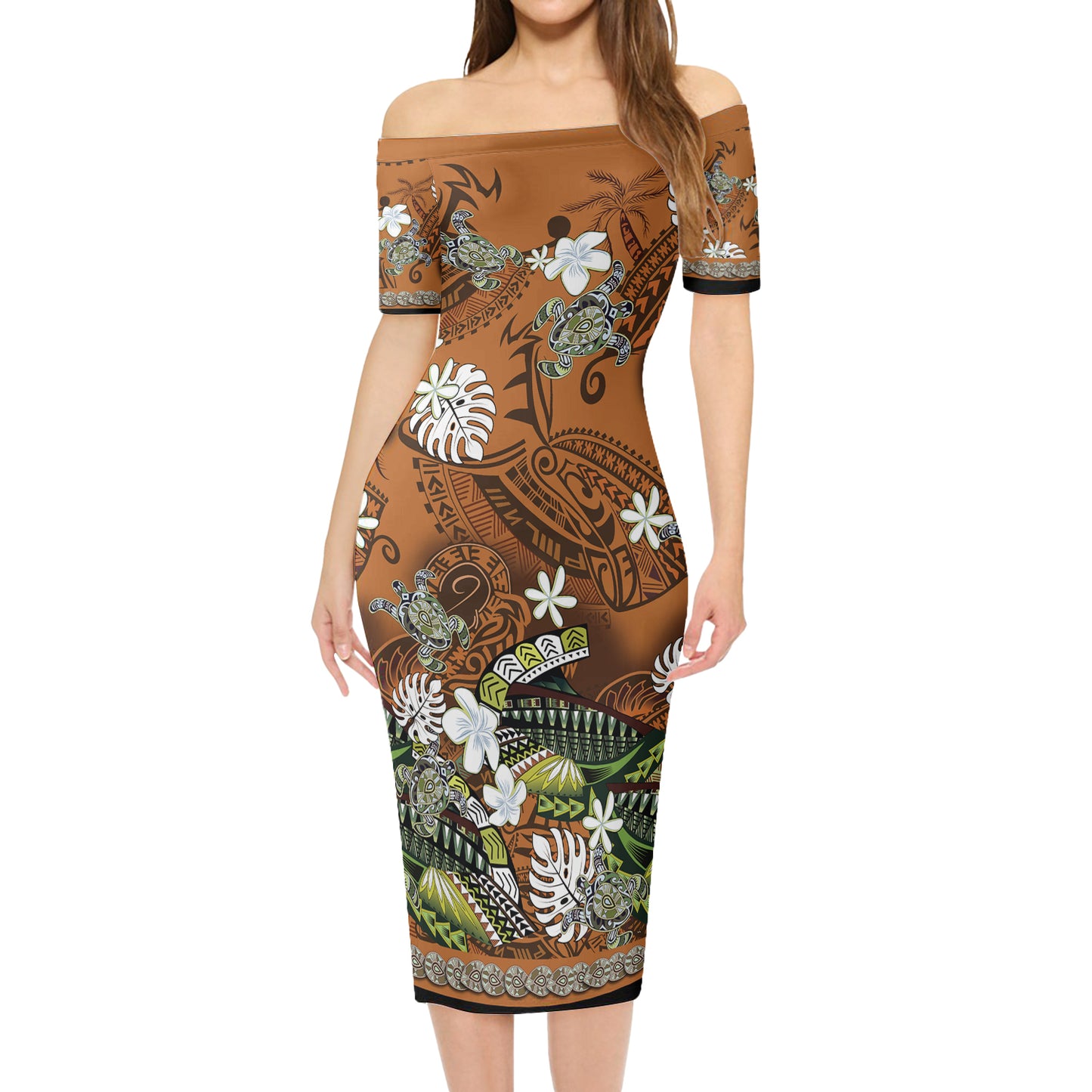 Hawaii Combo Short Sleeve Dress And Shirt Polynesia Floral And Tribal Islands