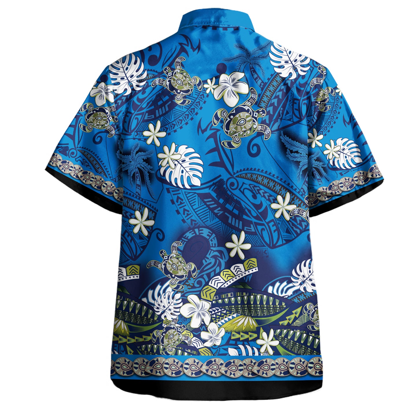 Hawaii Combo Off Shoulder Long Dress And Shirt Polynesia Floral And Tribal Islands Blue