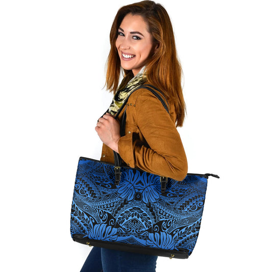 Polynesia Leather Tote Bag Tribal Polynesian Pattern Leaf