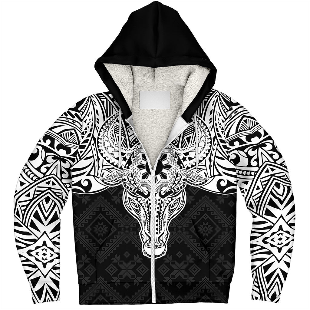 Philippines Filipinos Sherpa Hoodie Polynesian Buffalo Tapa Tribal Print
