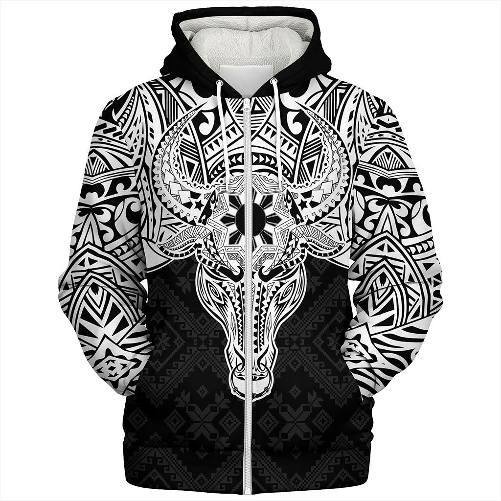 Philippines Filipinos Sherpa Hoodie Polynesian Buffalo Tapa Tribal Print