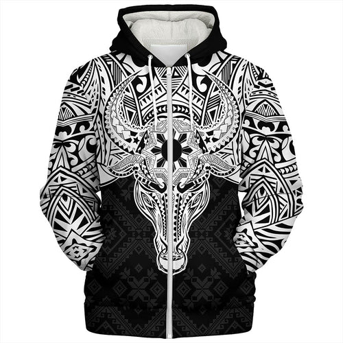 Philippines Filipinos Sherpa Hoodie Polynesian Buffalo Tapa Tribal Print