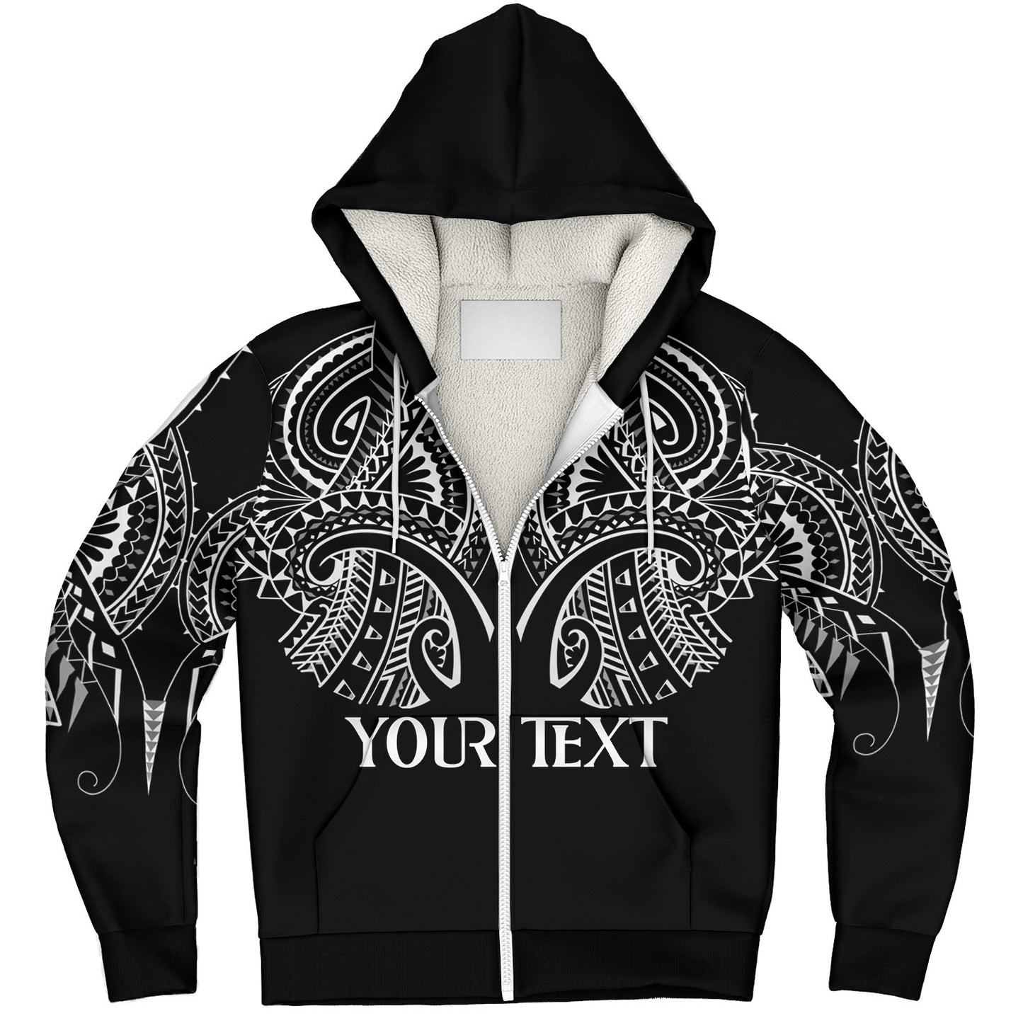 Hawaii Custom Personalised Sherpa Hoodie Black Polynesian Tribal Tatau Design