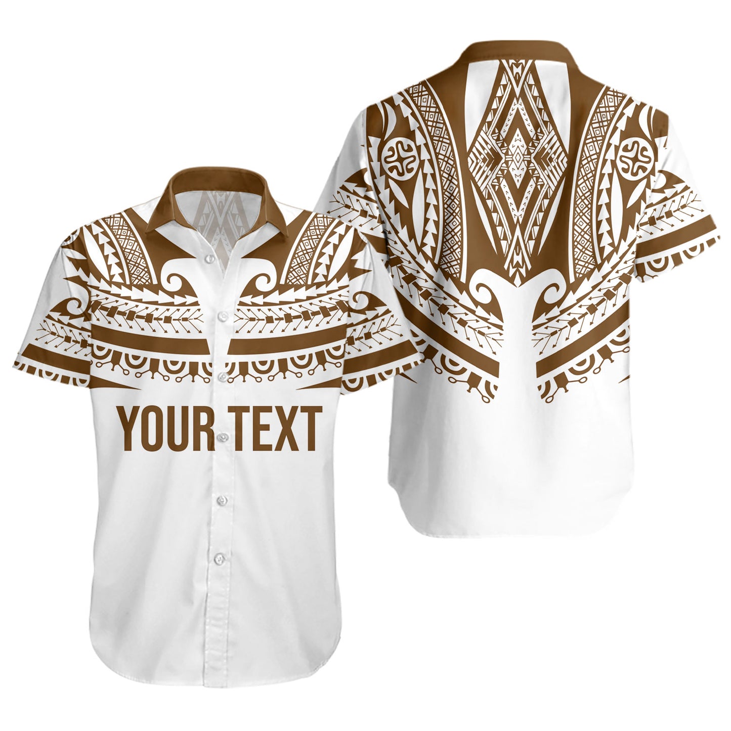 Polynesian Short Sleeve Shirt Custom Polynesian Tattoo Style (Brown)
