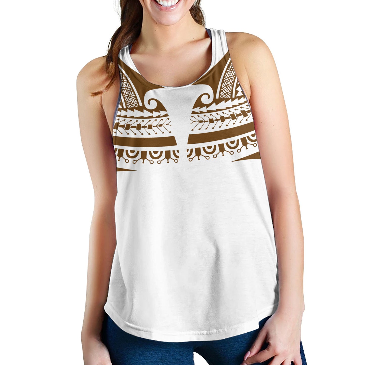 Polynesian Women Tank Custom Polynesian Tattoo Style (Brown)
