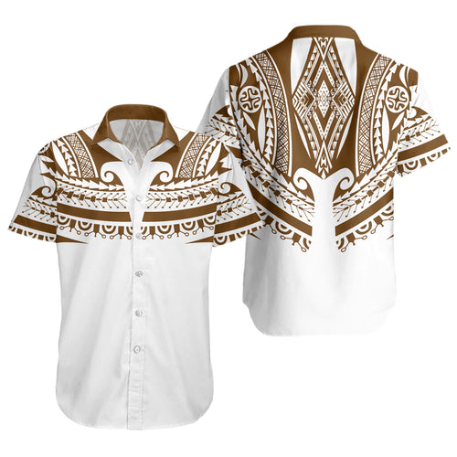 Polynesian Short Sleeve Shirt Custom Polynesian Tattoo Style (Brown)