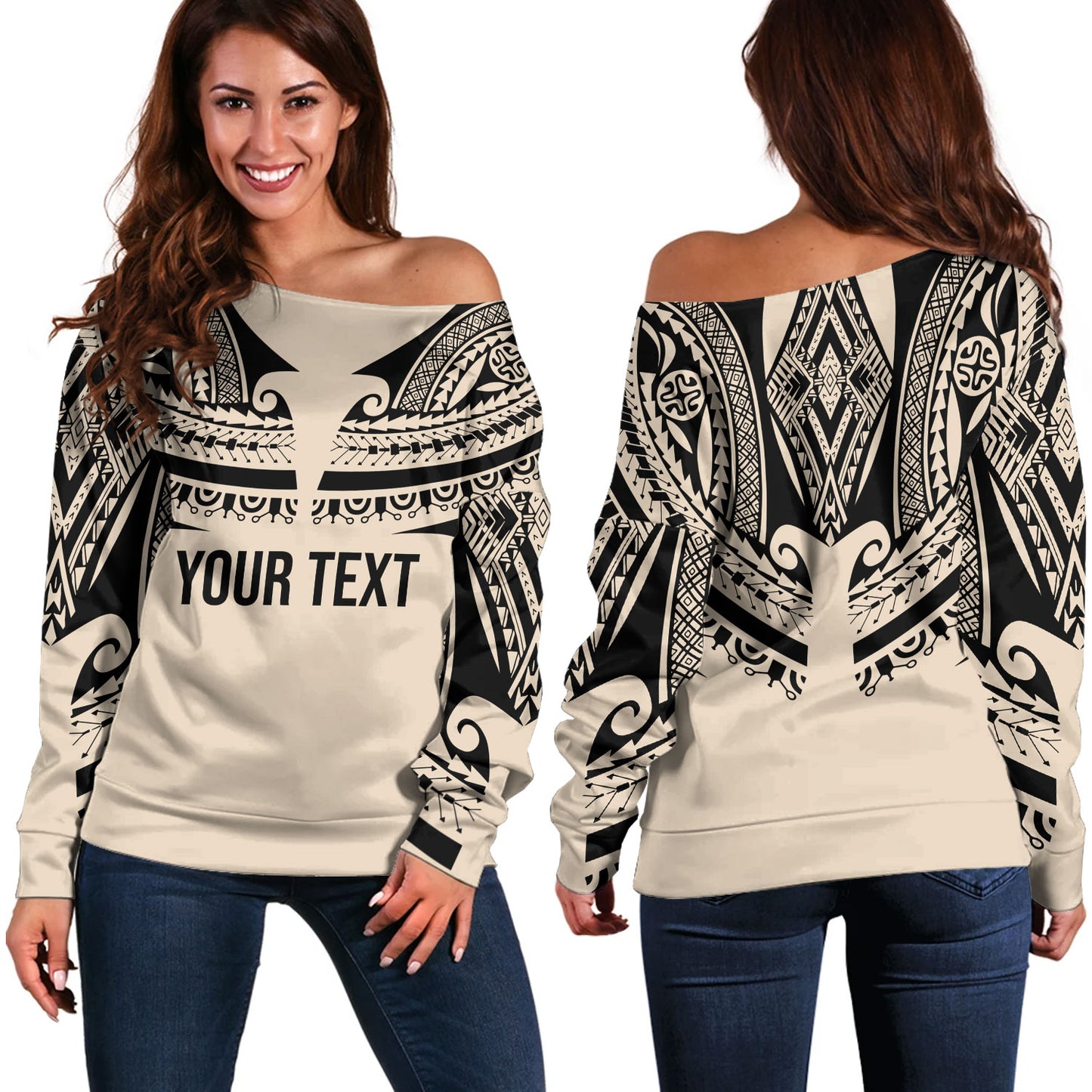 Polynesian Custom Personalised Off Shoulder Sweatshirt Polynesian Tattoo Style