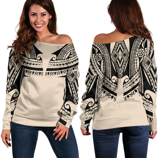 Polynesian Custom Personalised Off Shoulder Sweatshirt Polynesian Tattoo Style