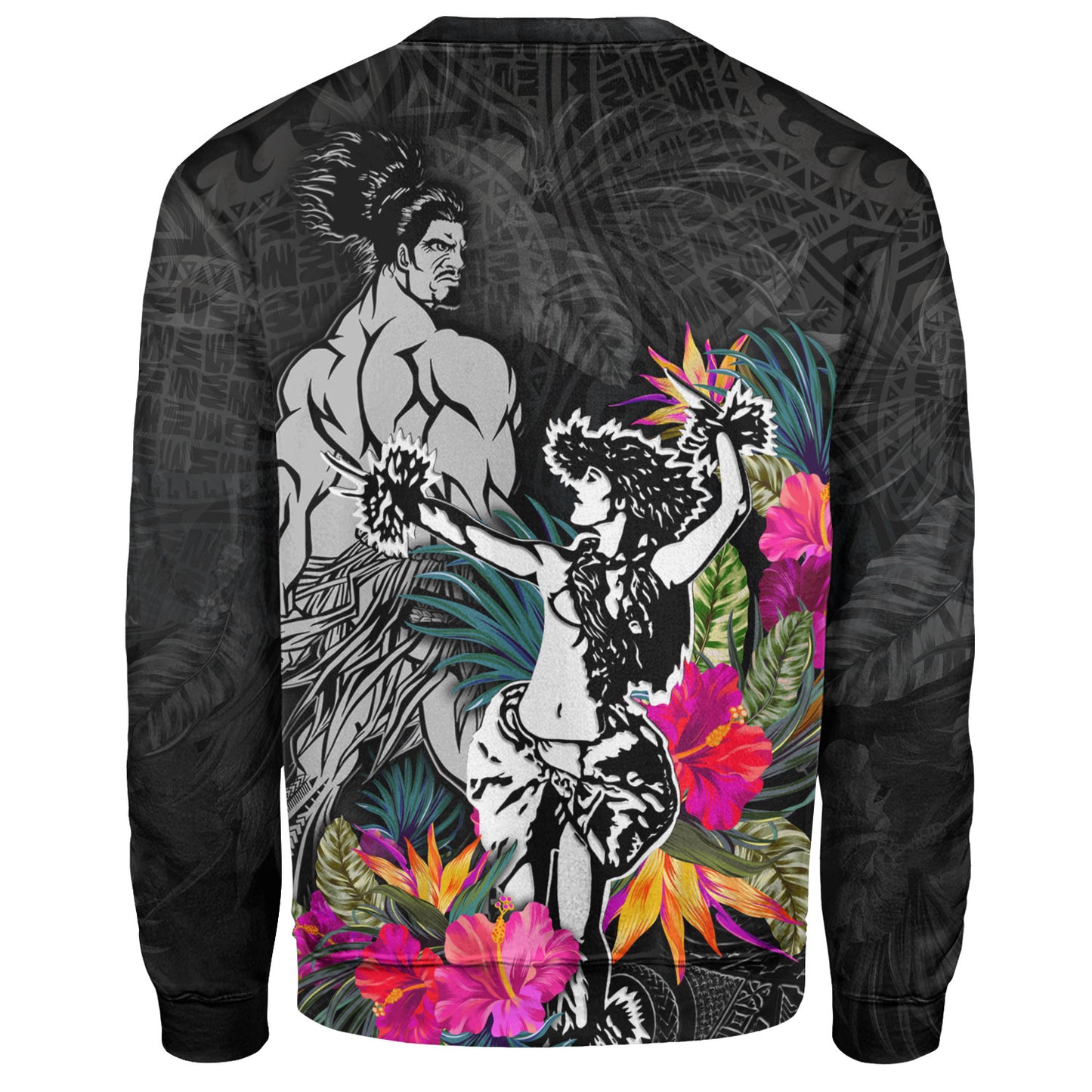 Hawaii Sweatshirt Hawaiian Girl And Warrior With Tropical Flowers