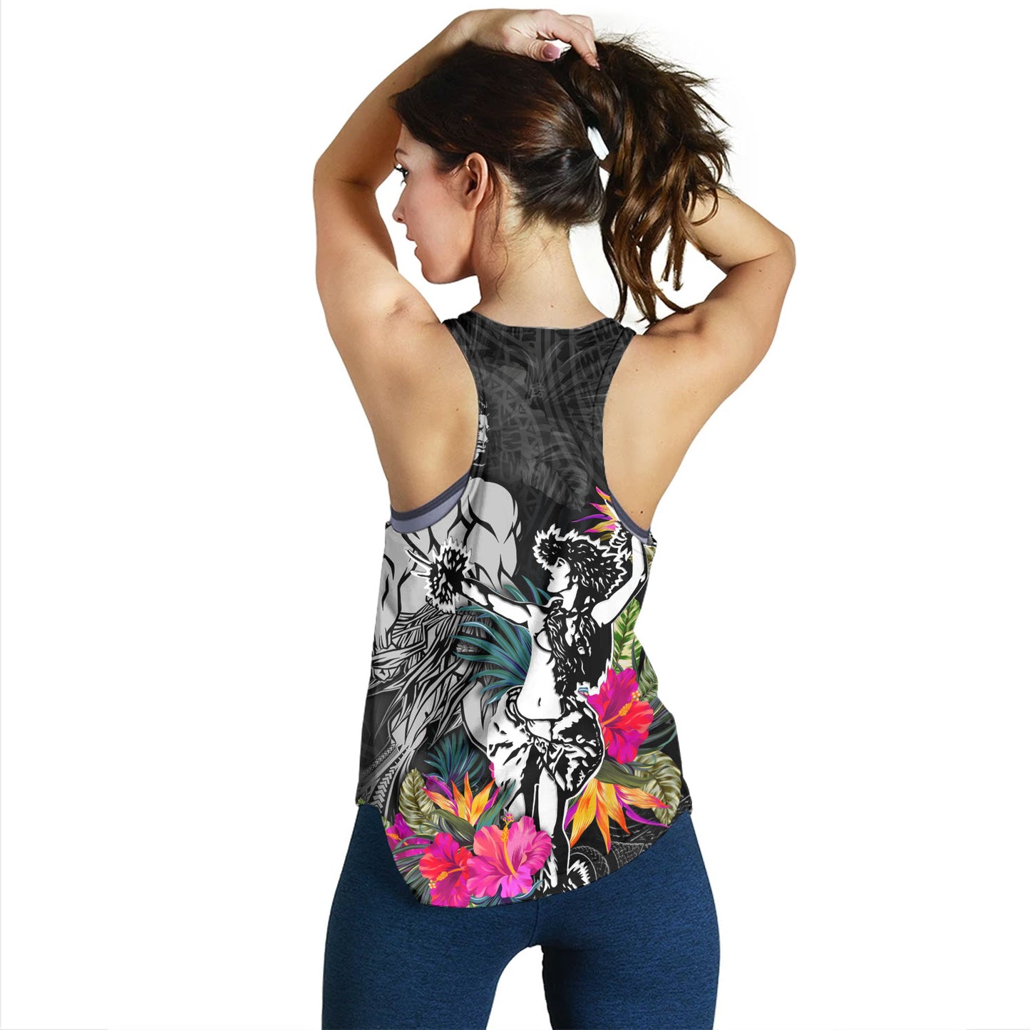 Hawaii Women Tank Hawaiian Girl And Warrior With Tropical Flowers