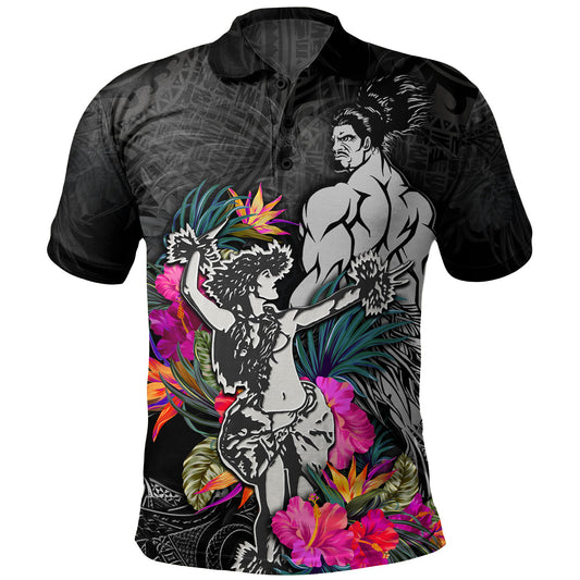 Hawaii Polo Shirt Hawaiian Girl And Warrior With Tropical Flowers
