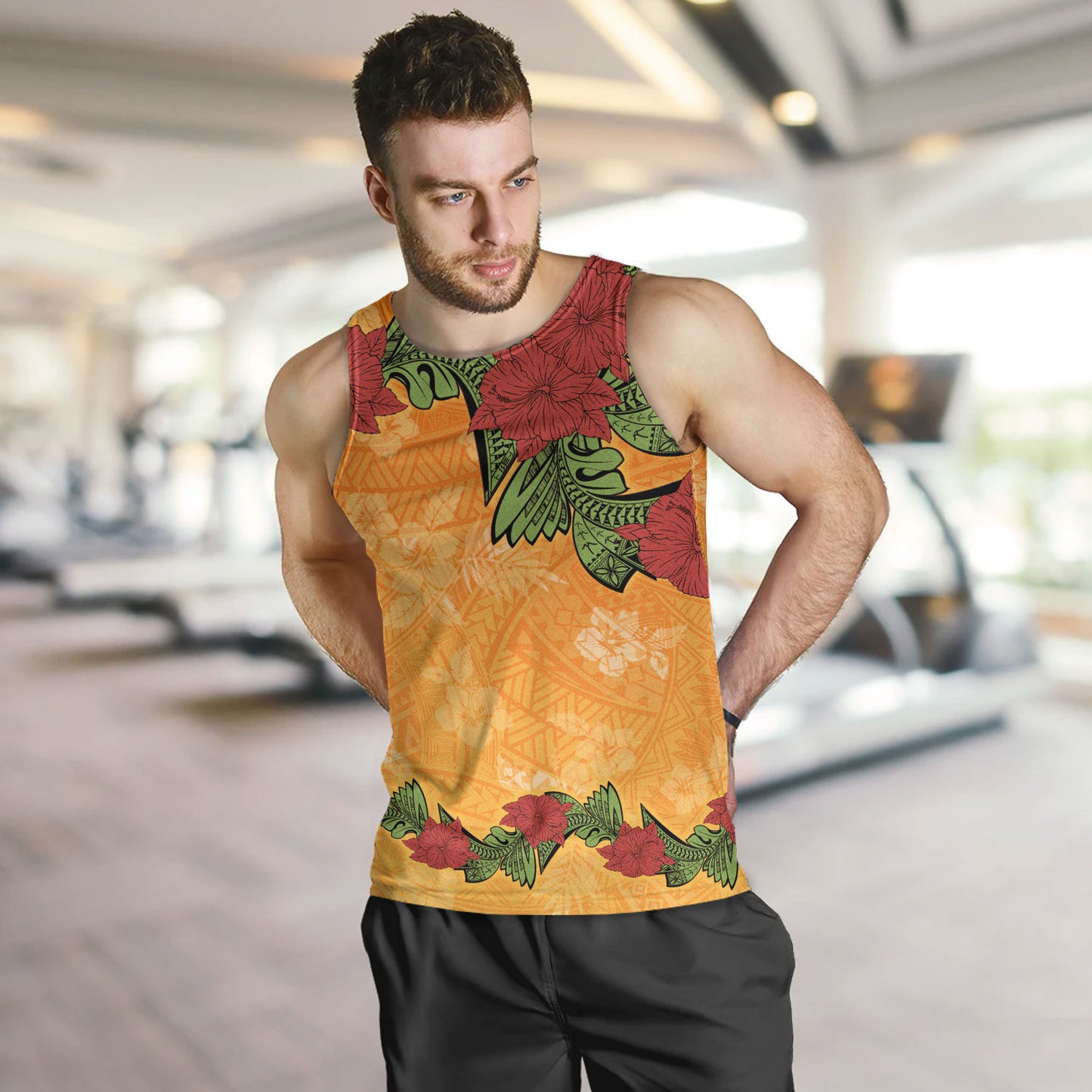 Polynesian Tank Top Tropical Flowers Polynesian Tribal Motif