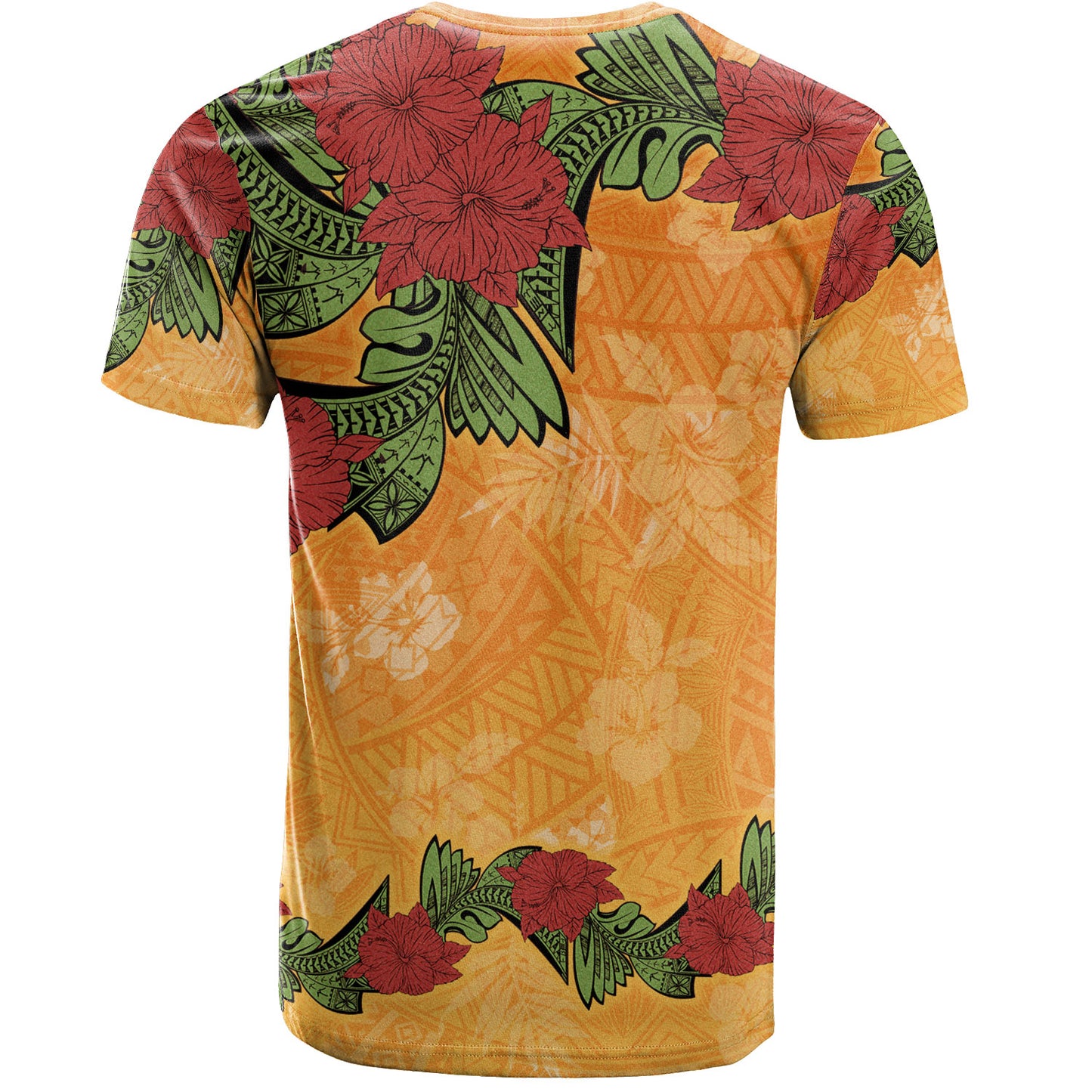 Polynesian T-Shirt Tropical Flowers Polynesian Tribal Motif