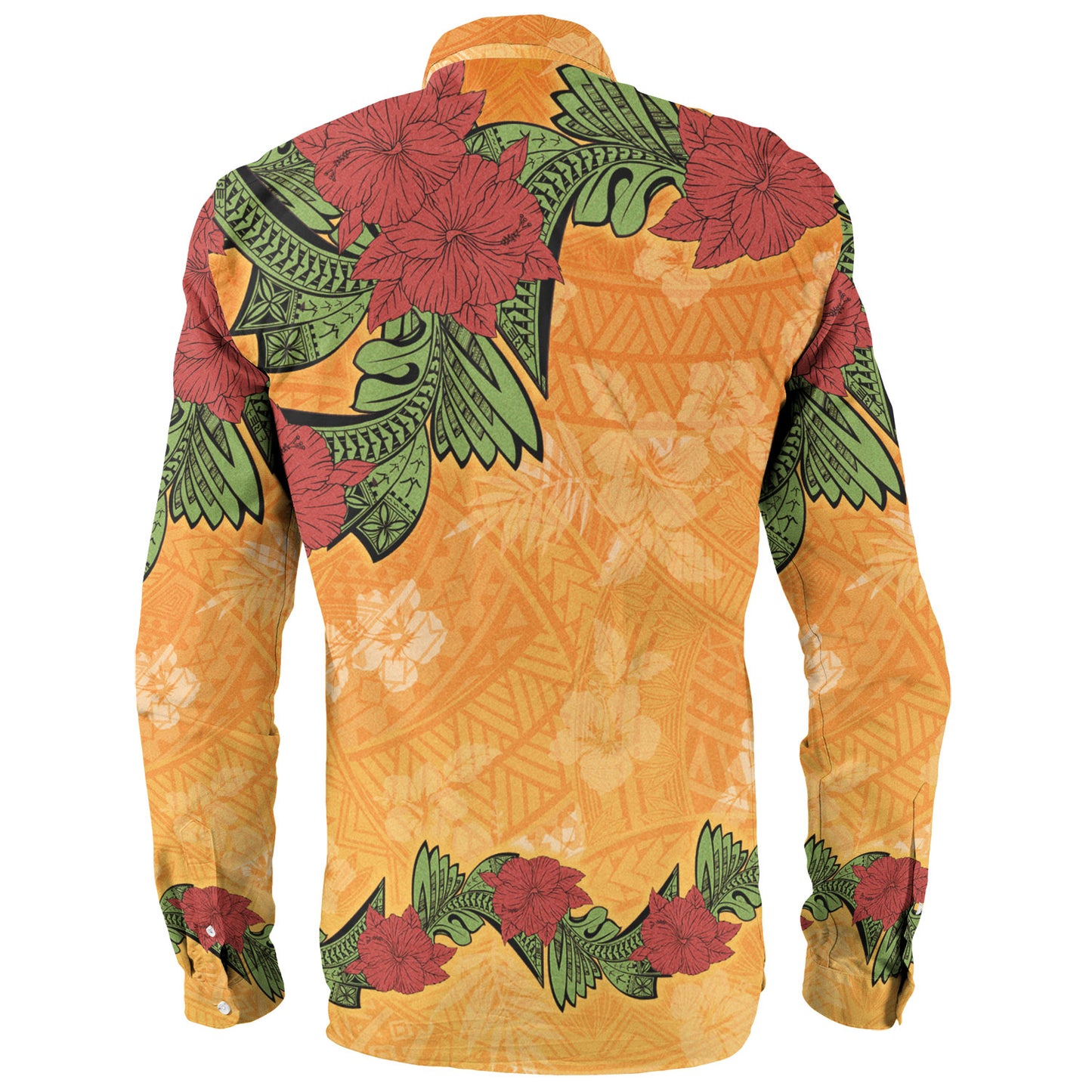 Polynesian Long Sleeve Shirt Tropical Flowers Polynesian Tribal Motif