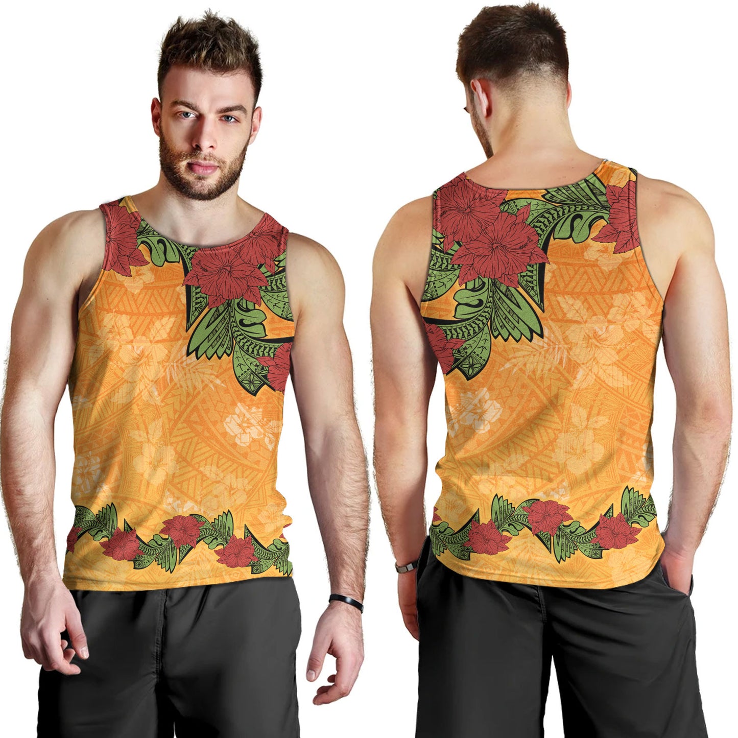 Polynesian Tank Top Tropical Flowers Polynesian Tribal Motif
