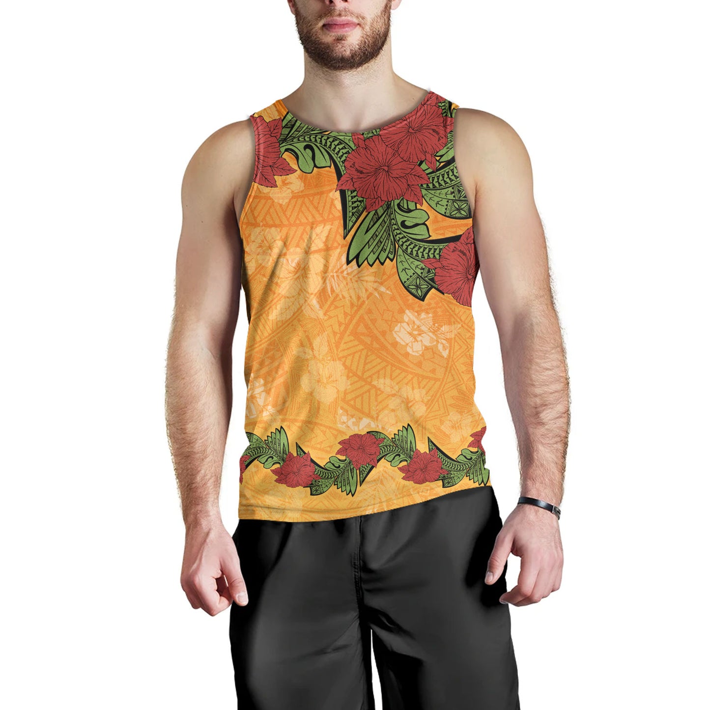 Polynesian Tank Top Tropical Flowers Polynesian Tribal Motif