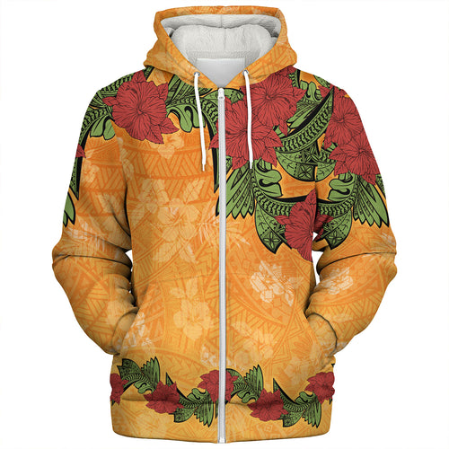 Polynesian Sherpa Hoodie Tropical Flowers Polynesian Tribal Motif