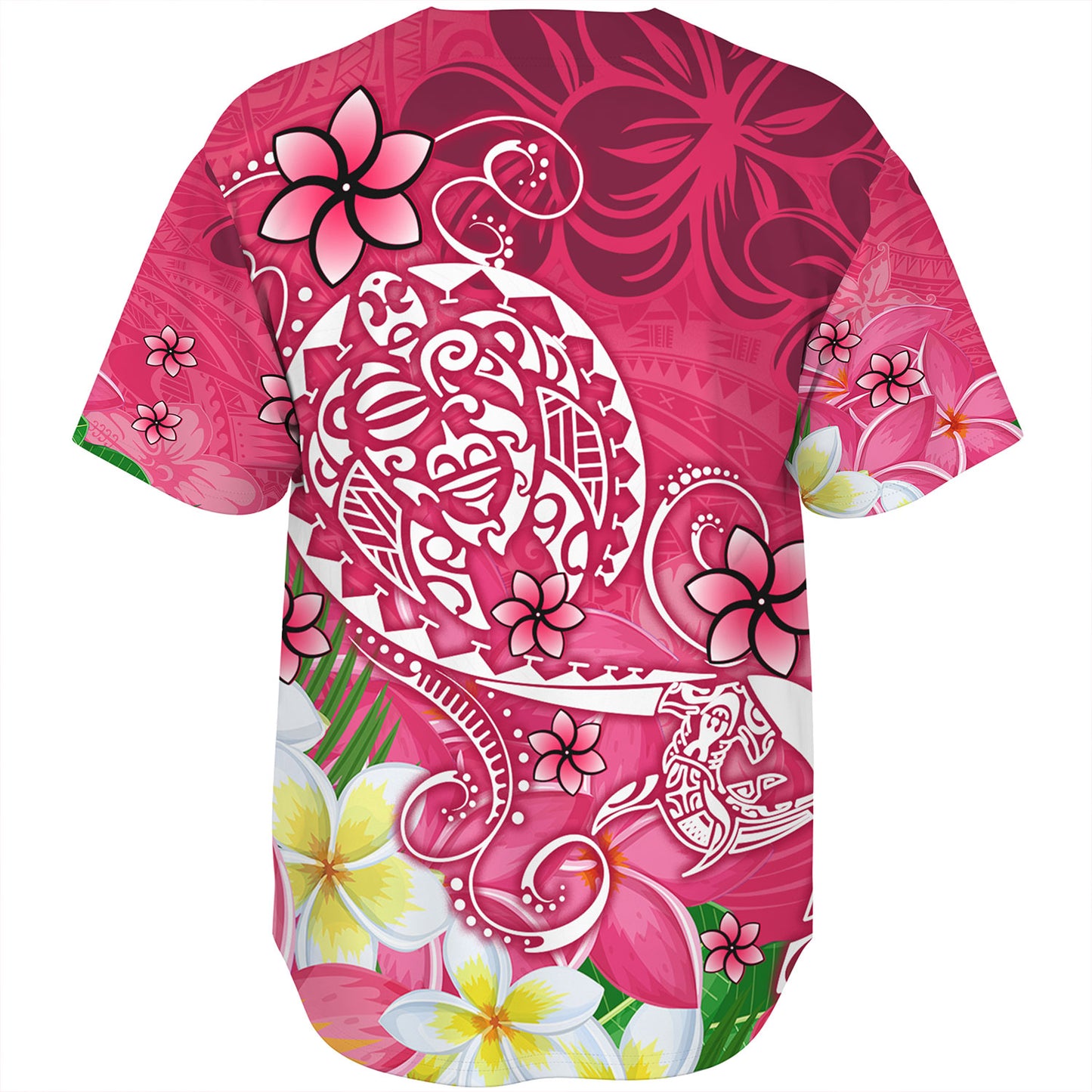 Polynesian Baseball Shirt Turtle Plumeria Pink Color