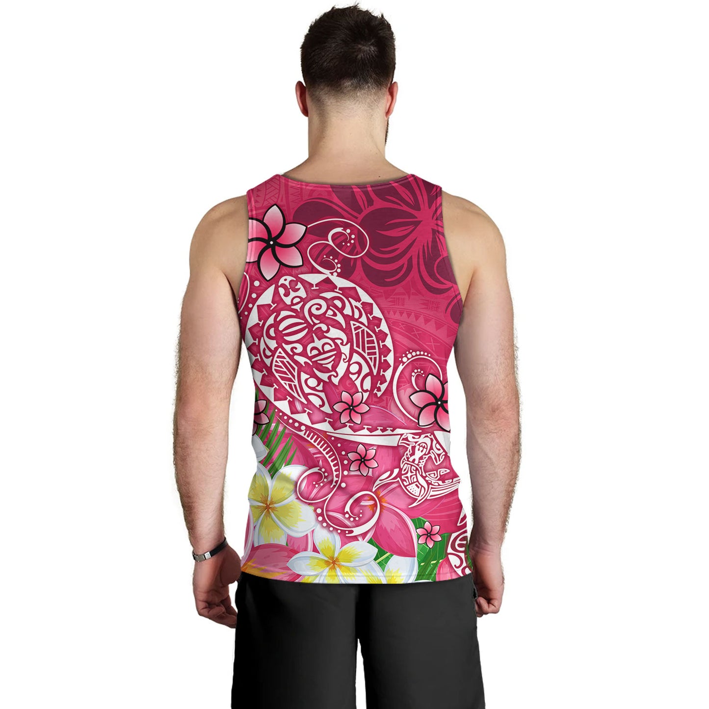 Polynesian Tank Top Turtle Plumeria Pink Color